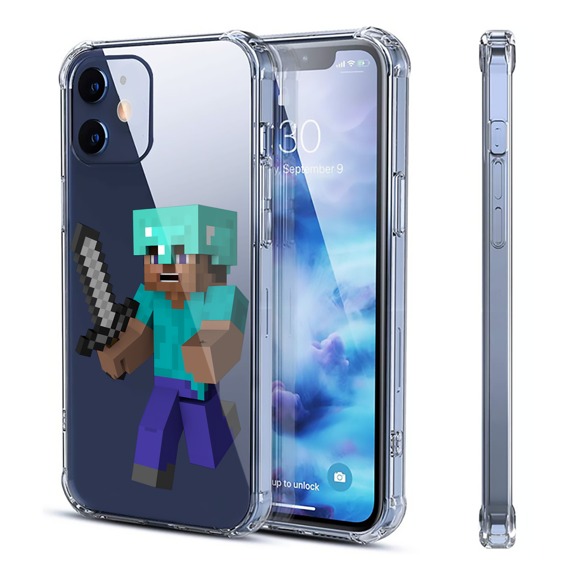 （画像用） マインクラフト ブロックの世界 Minecraft MC Block world 【iPhone 12シリーズ対応】透明スマホケース（クリアソフトケース）